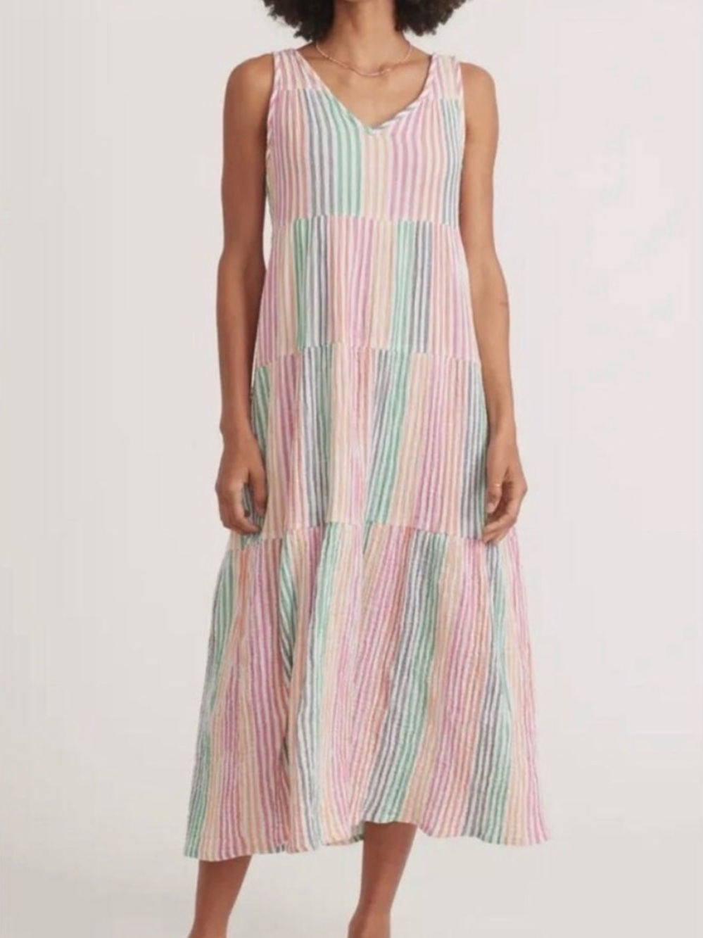 Marine Layer Multicolor Stripe V-Neck Tiered Maxi Dress